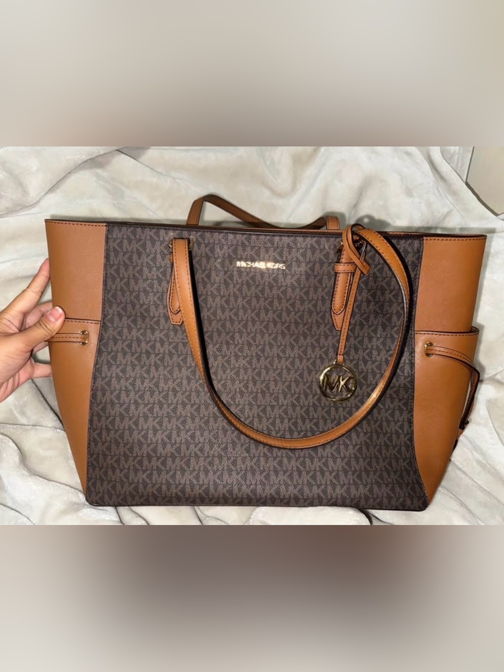 Michael Kors Brown & Tan Logo Tote with Branded Charm